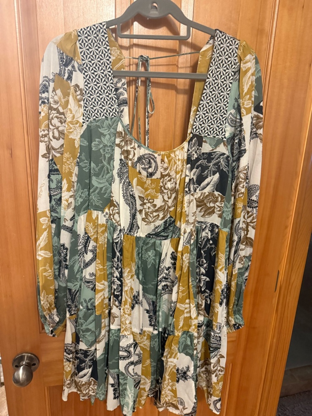 Anthropologie Floral Patchwork Dress in Mustard, Sage & Navy